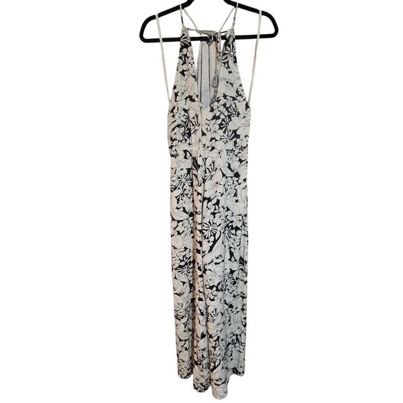 Silk Spring Elevenses Black & White Floral Halter Jumpsuit Size S NO Belt - Picture 2 of 16